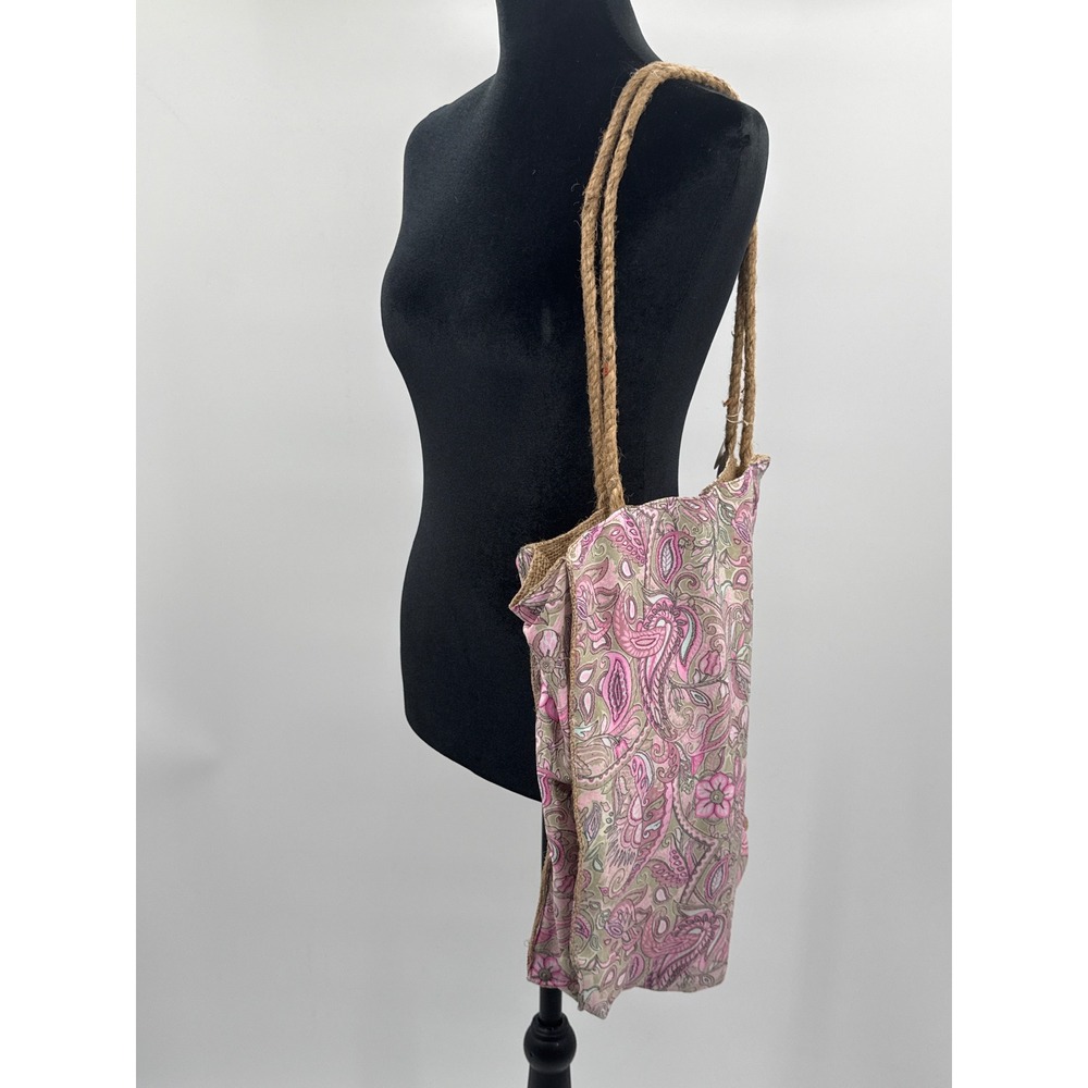 Karma Highway Pink Paisley Boho Tote Bag Jute Lining Rope Straps Made in India